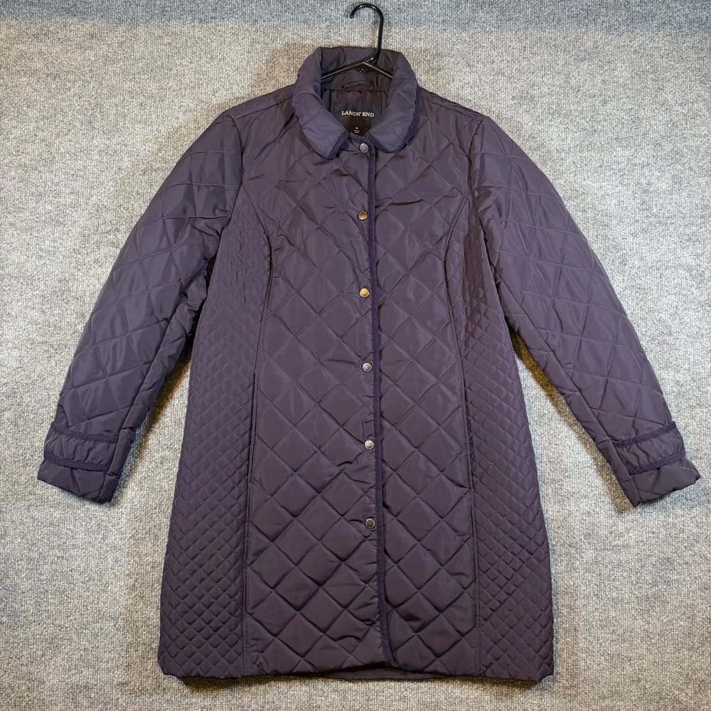 Lands' End Womens 16 Diamond Quilted Primaloft Insulated Purple Long Jacket